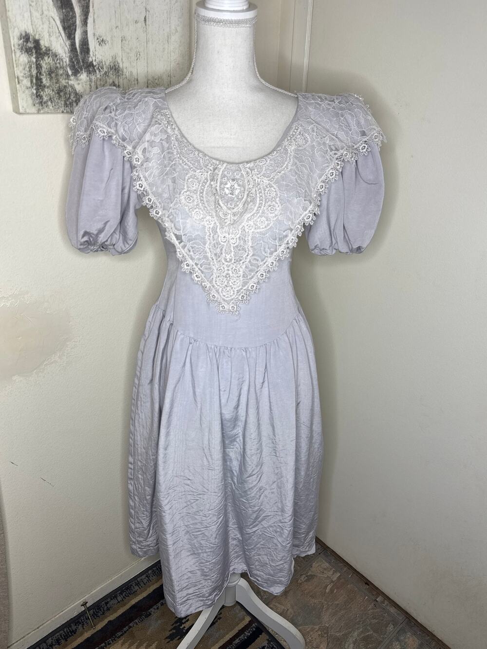VTG 80s Cachet by Bari Protas Lavender Lace Dress Romantic Goth Coquette Size 6
